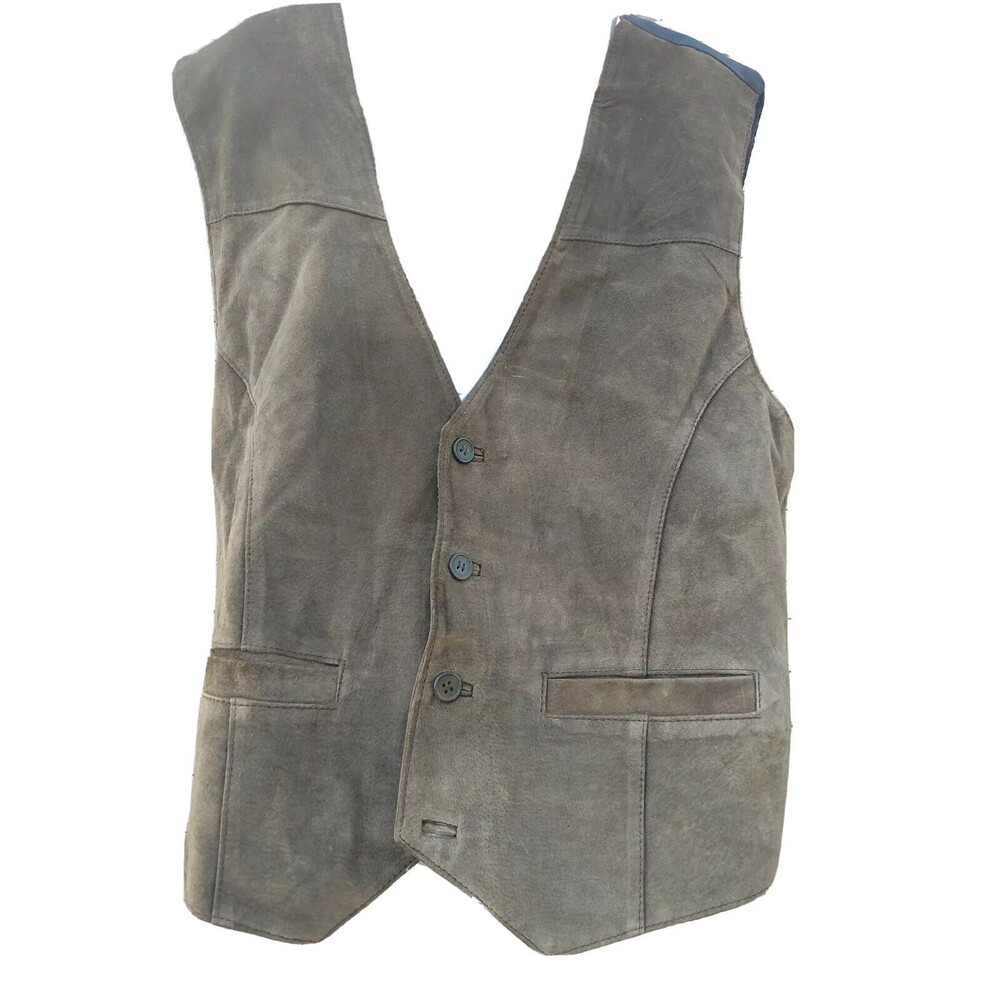 Expressions Leather Vest Contemporary Western Snap Button Sleeveless Coat Med